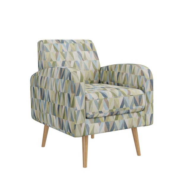Mindy Pastel Multi-Color Green and Blue Prism Fabric Mid-Century Modern Accent Arm Chair