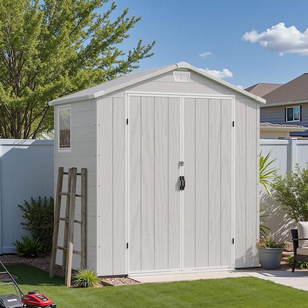 6 ft. W x 4 ft. D Plastic Shed with Floor, Resin Outside Tool Shed with Floor, White (23.5 sq. ft.)