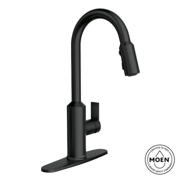 Meena Matte Black 15.94 in. H Pull Down Sprayer Kitchen Faucet with 360 Degree Spout Swivel and Power Boost