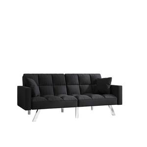 74 in. Square Arm Velvet Straight Modern Sofa in Black