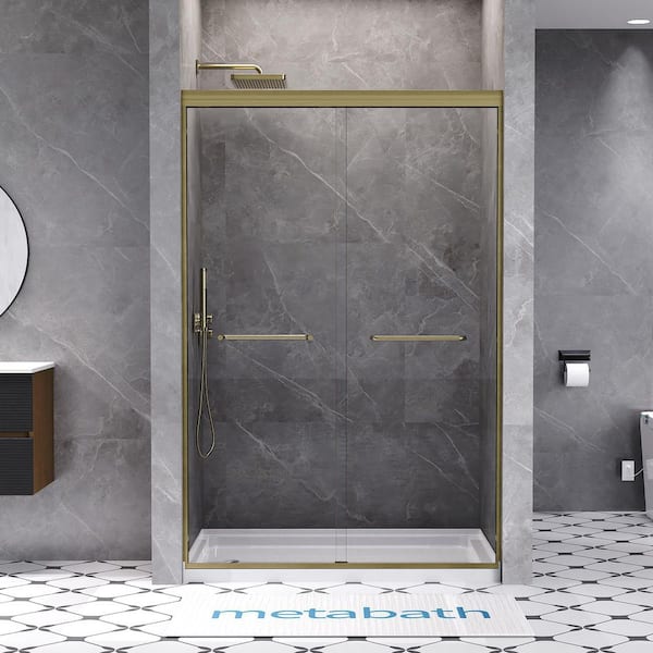 45 to 48 in. W x 72 in. H Semi Frameless Double Sliding Shower Door in Brushed Gold with 5/16 in. Tempered Clear Glass