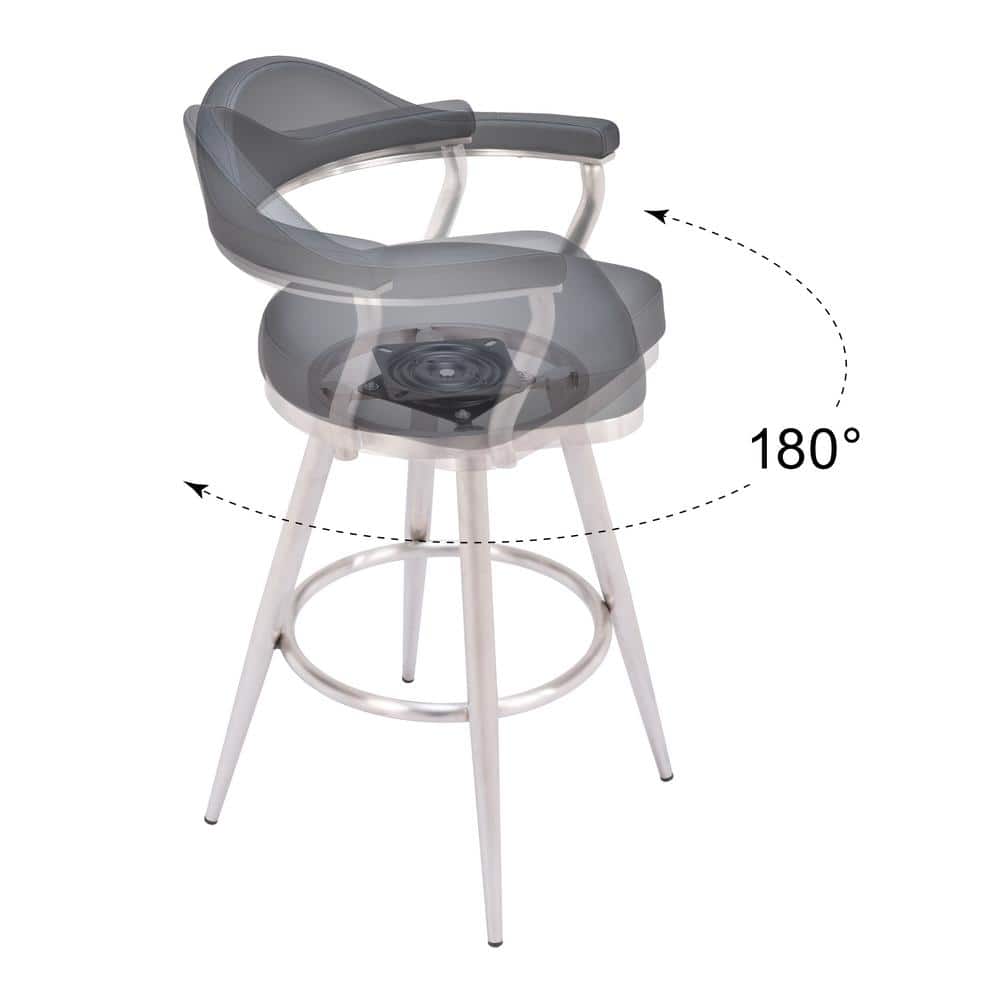 Black Leather and Metal Swivel Counter Stool