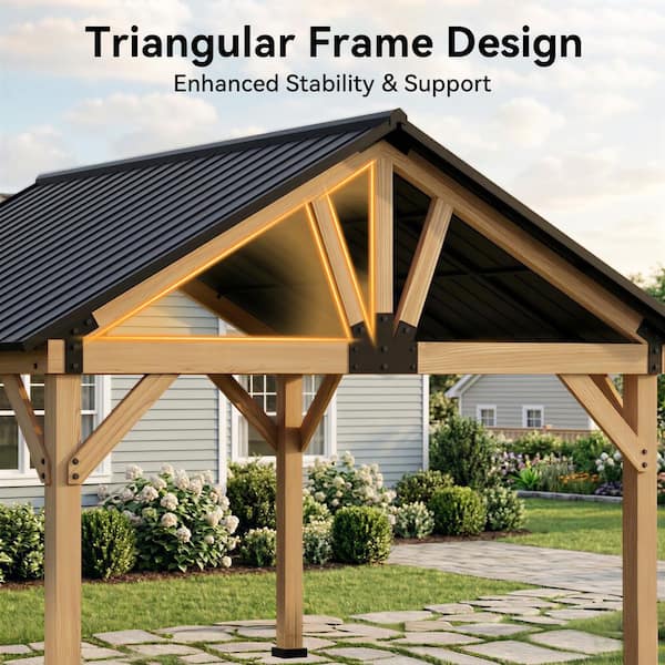 JOYSIDE 13 ft. x 11 ft. Cedar Wood Outdoor Patio Hardtop Gazebo