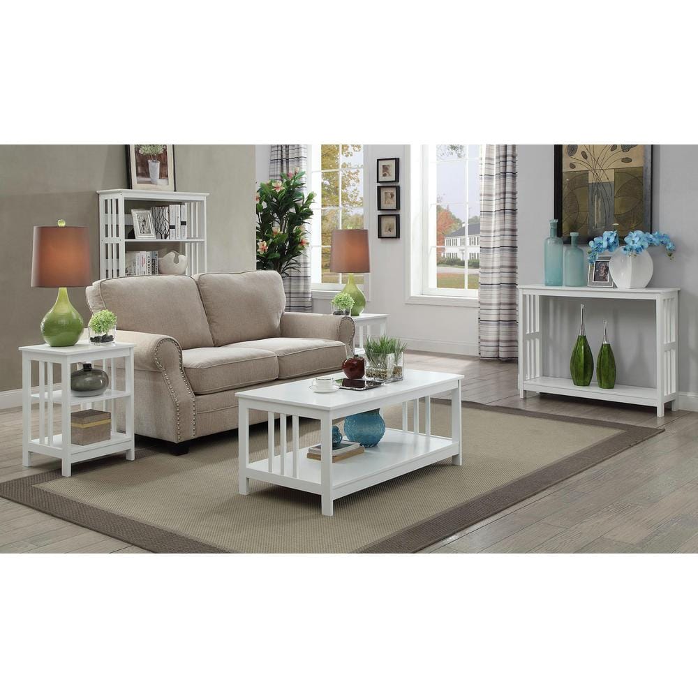 Sophisticated White Mission-Inspired Console Table with Birch Veneer