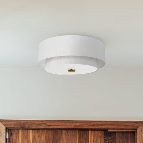 Hunter Fan Company - Hunter Brookside 13.25 In 2 Light Luxe Gold Drum Flush Mount Lighting for Hallway