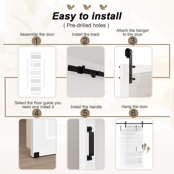 48 in. x 84 in. 5 Lite Tempered Frosted Glass White Primed MDF Wodd Sliding Barn Door with Hardware Kit and Soft Close