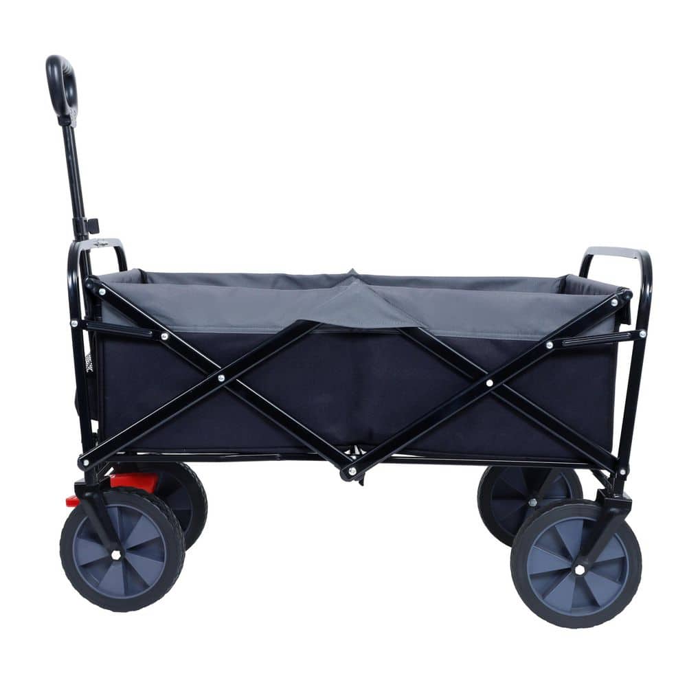 3.02 cu. ft. Foldable Steel Garden Cart with Silent Wheels, Brakes, Cup Hol