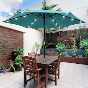 7.5 ft. Solar Lighted LED Patio Market Crank and Tilt Umbrellas, Table Umbrellas,UV-Resistant Canopy in Lake Blue