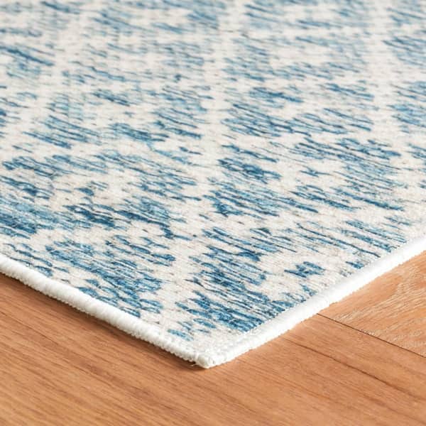 Melange Diamond Machine Washable Blue 9 ft. x 12 ft. Indoor Area Rug