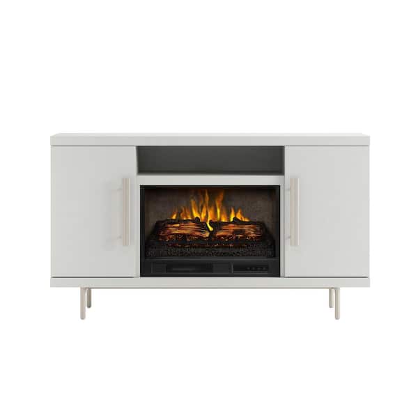 SCOTT LIVING Cestoni 60 in. Freestanding Media Console Wooden Electric Fireplace in White