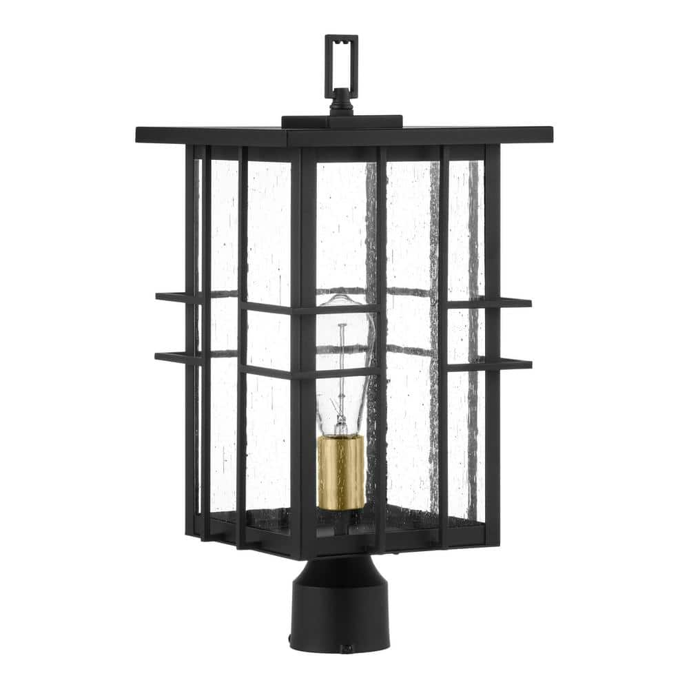 Glenfield 1-Light Black Outdoor Lamp Post Light Fixture with Seeded Glass