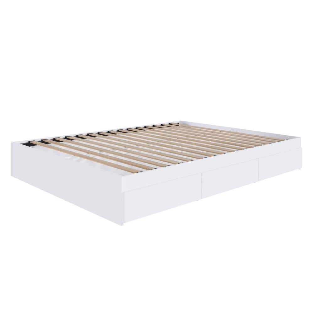 Reversible Full/Double White Wood Frame Storage Bed with 3 Drawers