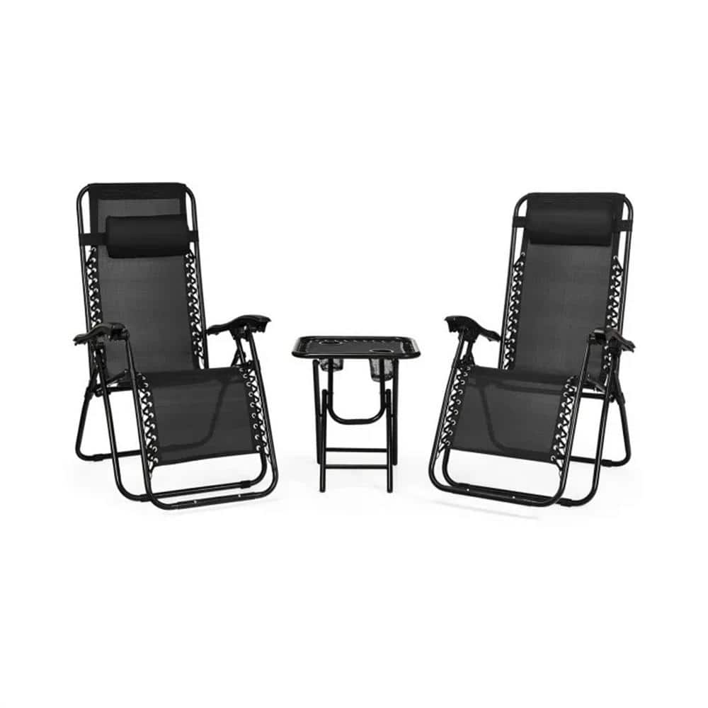 Black 1 Piece Metal Outdoor Lounge Chair without Sunshade with or without C