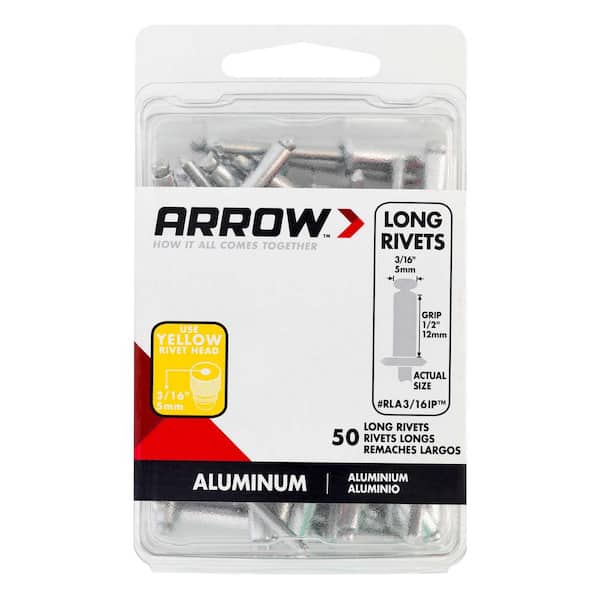 Arrow RLFA3/16IP Long Large Flange Aluminum Pop Rivets for Metal, Fabric,  Leather, and Auto Repair, 3/16-Inch, Silver, 30-Pack 14.62 - Quarter Price