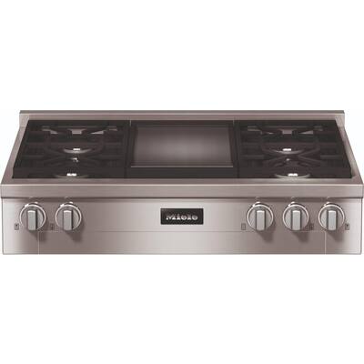 36 in. Gas Range Cooktop in Stainless Steel with 4-Burners with Griddle