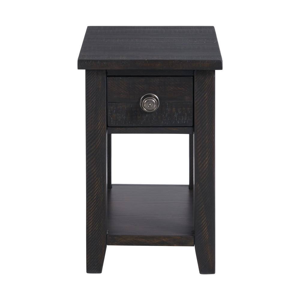 Transitional Brown Wood & Metal Chairside Table with USB Storage
