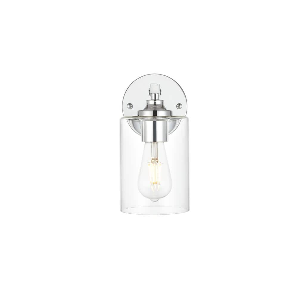 Simply Living 5 in. 1-Light Modern Chrome Vanity Light with Clear Cylinder 