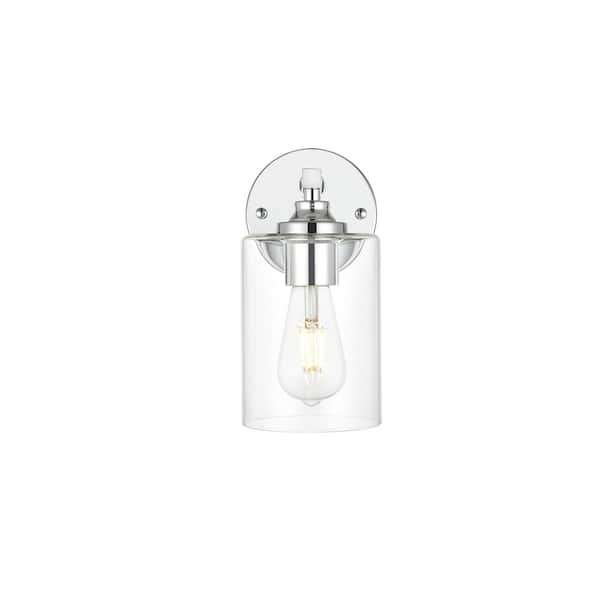 Unbranded Simply Living 5 in. 1-Light Modern Chrome Vanity Light with Clear Cylinder Shade