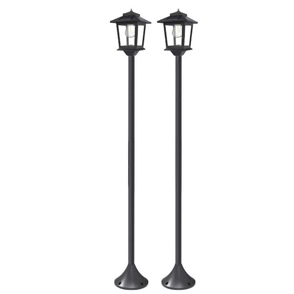 63 in. Waterproof Adjustable Height Outdoor Warm White Solar Lamp Post Lights for Patio Garden Black (2-Pack)