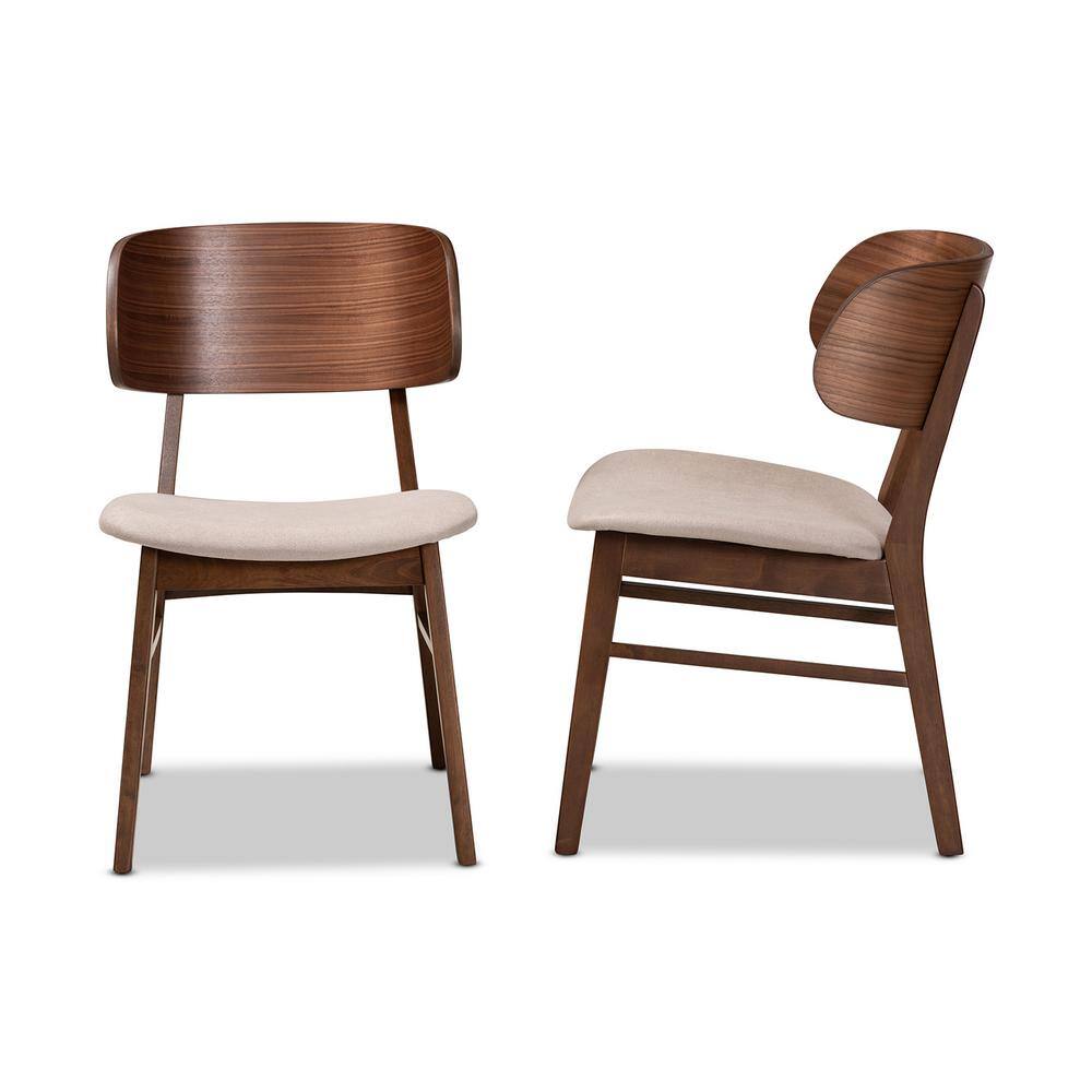 Compact Beige Fabric and Walnut Wood Cane Low Arm Chair