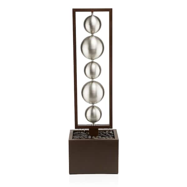 Alpine Corporation 55 in. Tall Outdoor Modern Column Waterfall Fountain with Stainless Steel Orbs, Silver