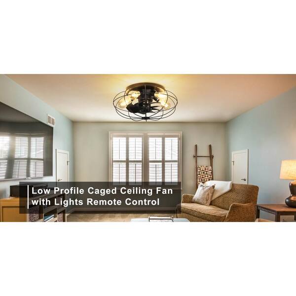 low profile caged ceiling fan with light