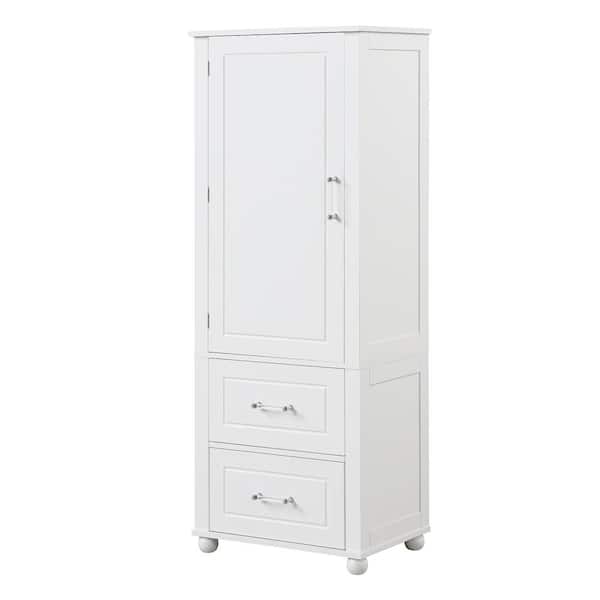 64” Bathroom Floor Storage Cabinet Large Freestanding Linen Tower Kitchen  Pantry Storage Cabinets with 2 Doors & Open Compartments for Kitchen Living  Room,White 