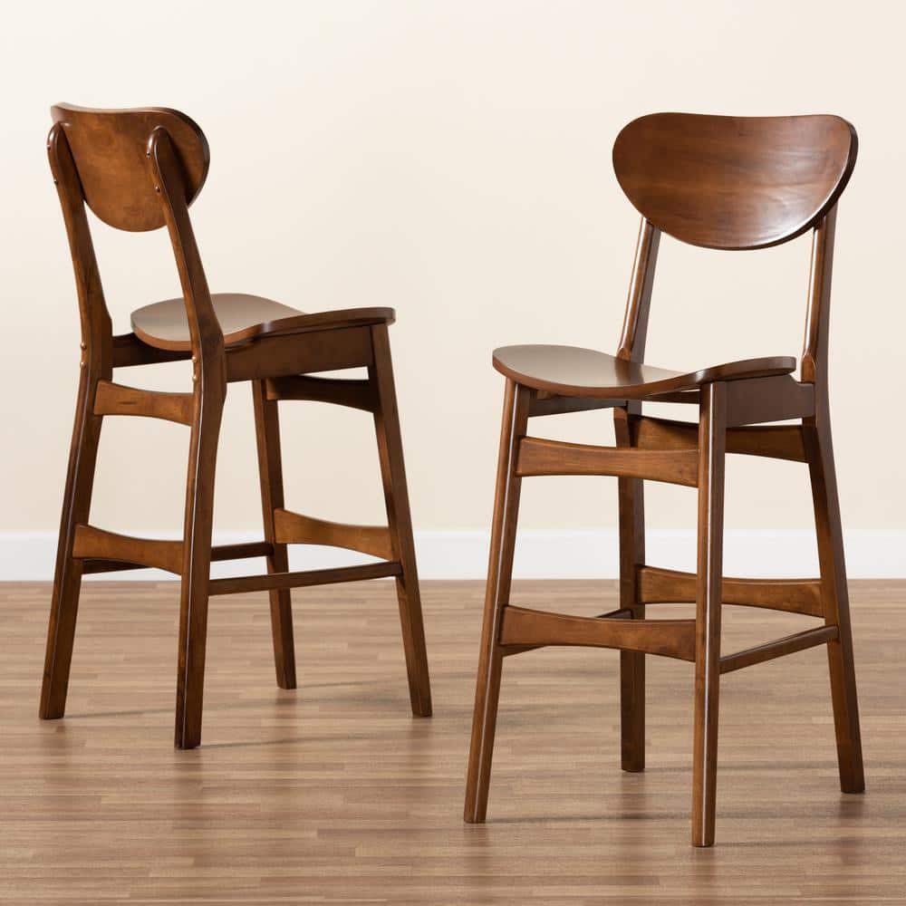 Katya Walnut Brown Adjustable Wood Bar Stool Set