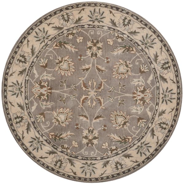 SAFAVIEH Heritage Gray/Beige 6 ft. x 6 ft. Round Border Area Rug