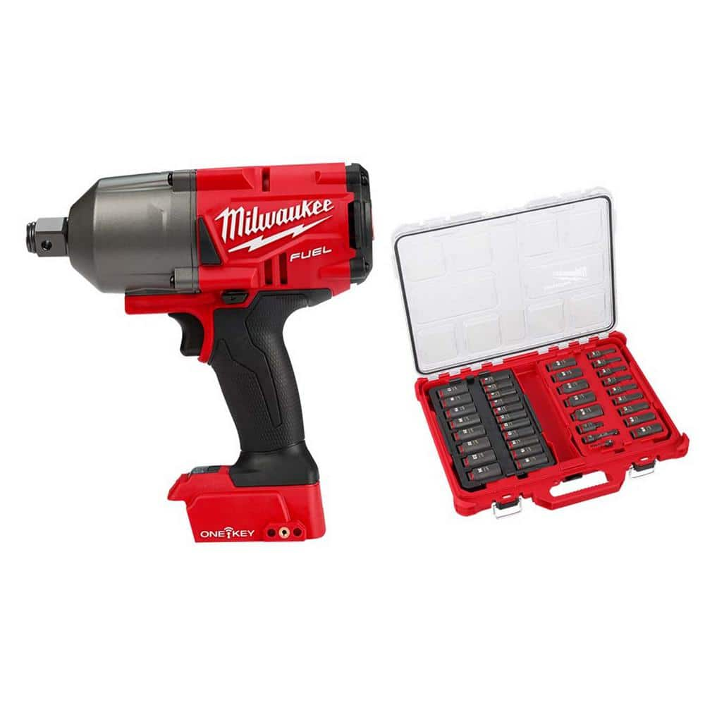 M18 FUEL ONE-KEY 18V Lithium-Ion Brushless Cordless 3/4 in. Impact Wrench w 3/8 in. Metric and SAE Socket Set (36-Piece) -  Milwaukee