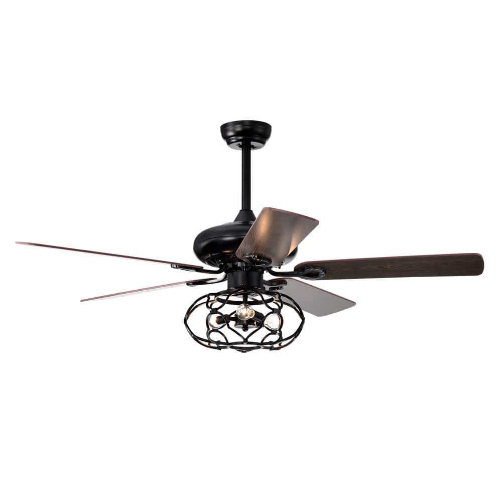 52in.Indoor Black Ceiling fan with light (bulb not included), optional remo