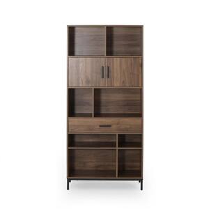 Fuller 67.25 in. Walnut Wood 8-Shelf Standard Bookcase with Drawers