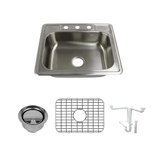 Transolid Select All-in-One Drop-In Stainless Steel 25 in. 3-Hole Single Bowl Kitchen Sink in Brushed Stainless Steel
