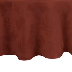 90 in. Round Spice Red Elegant Leaves Jacquard Damask Tablecloth