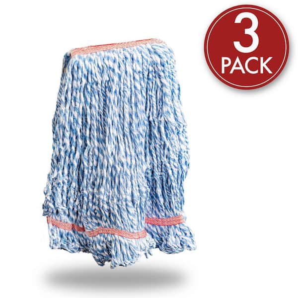 Libman Large String Mop Blended Rayon Looped-End Wet Mop Head (Blue/White) 3-Pack