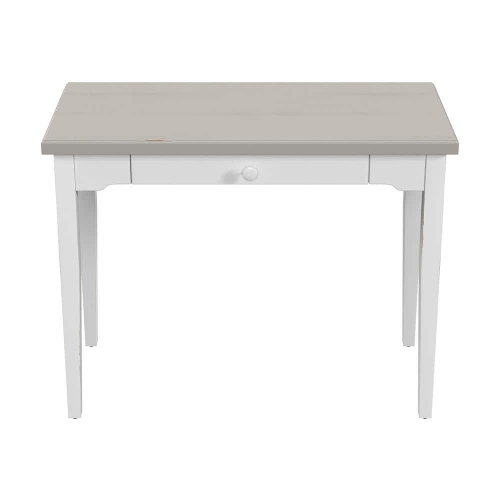White Wood Writing Desk with Single Drawer, Farmhouse Style