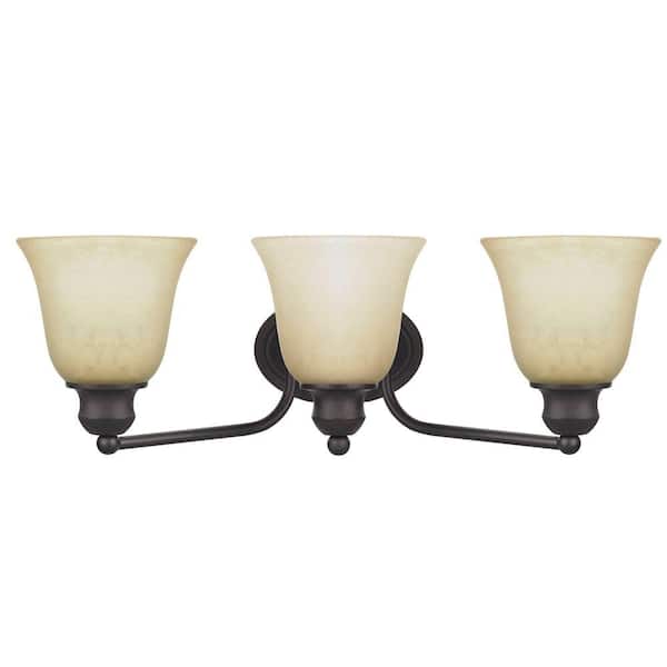 Chloe Lighting Gauss Transitional 3-Light Amber Wall Bath Vanity Fixture with Rubbed Bronze Frosted Glass Shade