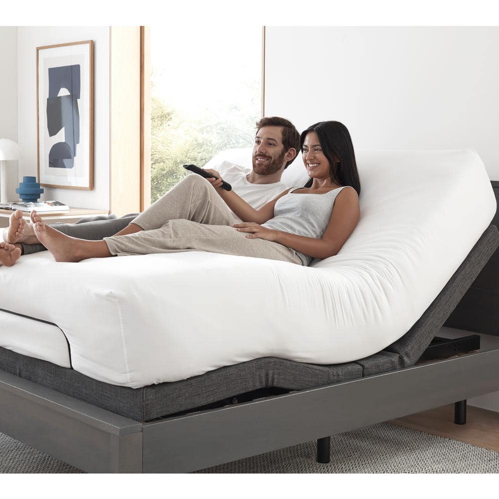 King Adjustable Black Metal Upholstered Bed Frame with Wireless Remote