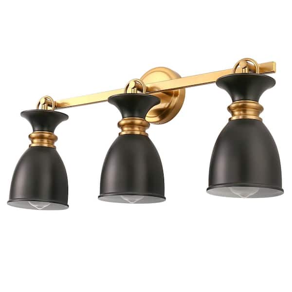 YANSUN 25 in. 3-Light Black and Gold Vanity Light Wall Sconce ...