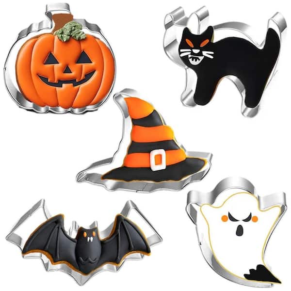 LAIFUCAM 5pcs Halloween Cookie Cutter Set Pumpkin Bat Ghost Witch