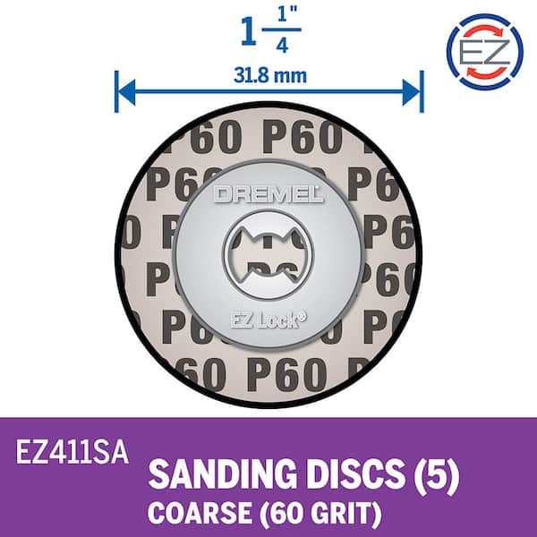 Dremel EZ Lock 1-1/4 in. Rotary Tool 60-Grit Sanding Discs (5-Pack) EZ411SA  - The Home Depot