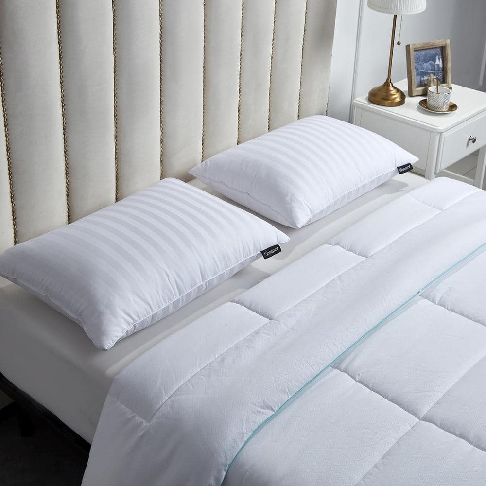 White Damask Stripe Down Alternative Bed Pillow Set
