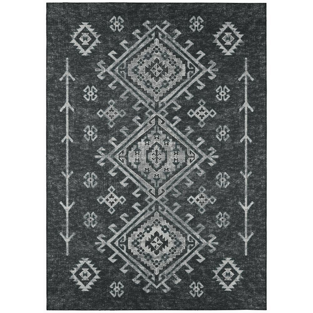 Bravado Grey 5 ft. x 7 ft. 6 in. Geometric Indoor/Outdoor Washable Area Rug