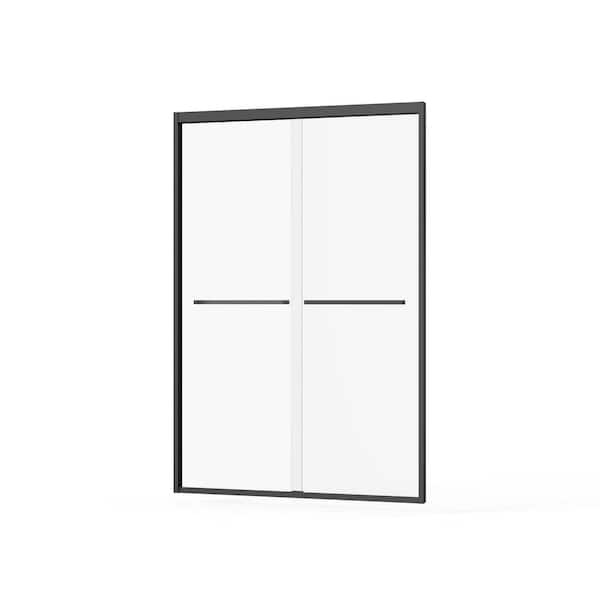 48 in. W x 72 in. H Sliding Framed Shower Door in Black Finish with Clear Glass