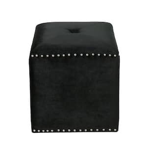Brantly Glam Black Velvet Ottoman with Stud Accents