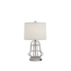 18 in. H Farmhouse Beige Metal Bedside Nightstand Lamp Set with Dual USB Charging Ports and Linen Drum Shade (Set of 2)