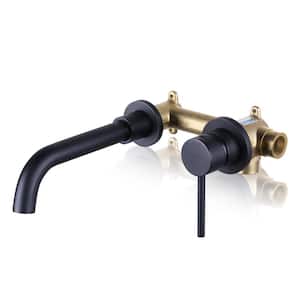 Black Single Handle Wall Mounted Bathroom Faucet, Swivel Spout Basin Faucet with Rough-in Valve