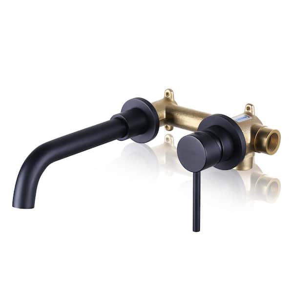 ARCORA Black Single Handle Wall Mounted Bathroom Faucet, Swivel Spout Basin Faucet with Rough-in Valve