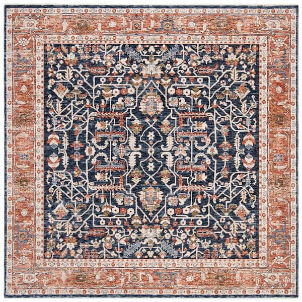 Heirloom 7 ft. x 7 ft. Navy/Beige Border Distressed Square Area Rug