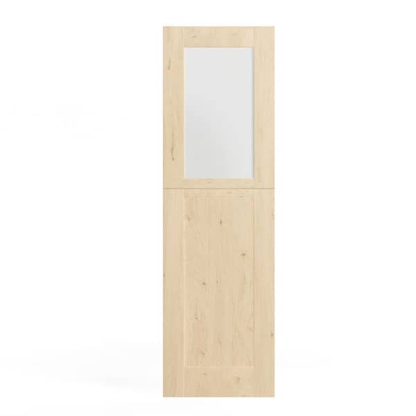 TENONER 24 in. x 80 in. Finished Interior Dutch Door, Half Frosted Glass Split Single Door Slab with Natural Pine Wood Color